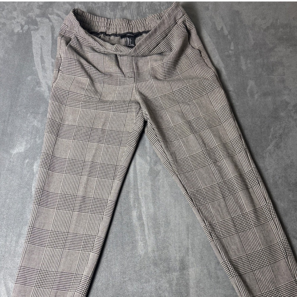 Plaid Minimalist Ankle Pants Black White Cuffed Tapered Trousers Small